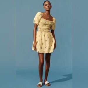 NWT By Anthropologie Puff-Sleeve Square-Neck
Smocked Mini Dress